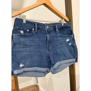 Levi Strauss & Co Mid Length Shorts Womens Size 32 Blue Denim Distressed Cuffed